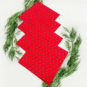 4 Vintage Christmas Fabric Napkins Red Holly 16 x 16
